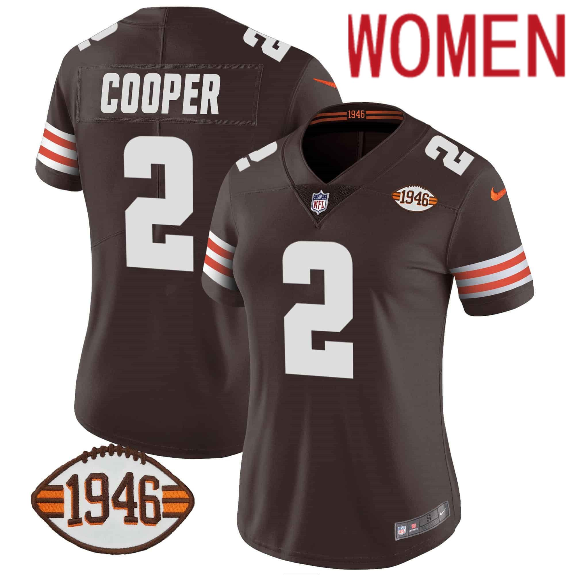 Women Cleveland Browns #2 Cooper Brown 1946 75th Anniversary Patch 2024 Nike NFL Jersey style 1->women nfl jersey->Women Jersey